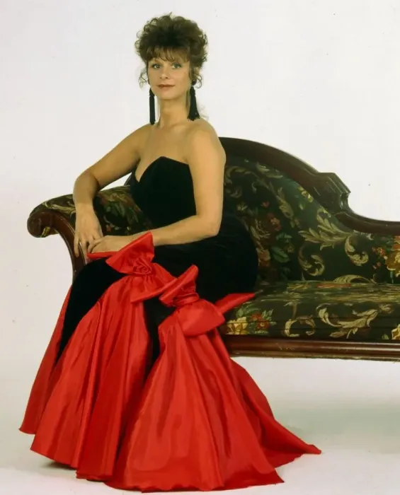 Framed Print : Shirin Taylor modelling red & black dress December 1990 Framed Print : Shirin Taylor modelling red & black dress December 1990