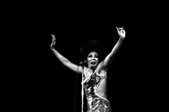 Framed Print : Shirley Bassey performing on stage in concert at Newcastle City Hall 30th April 1971 Framed Print : Shirley Bassey performing on stage in concert at Newcastle City Hall 30th April 1971
