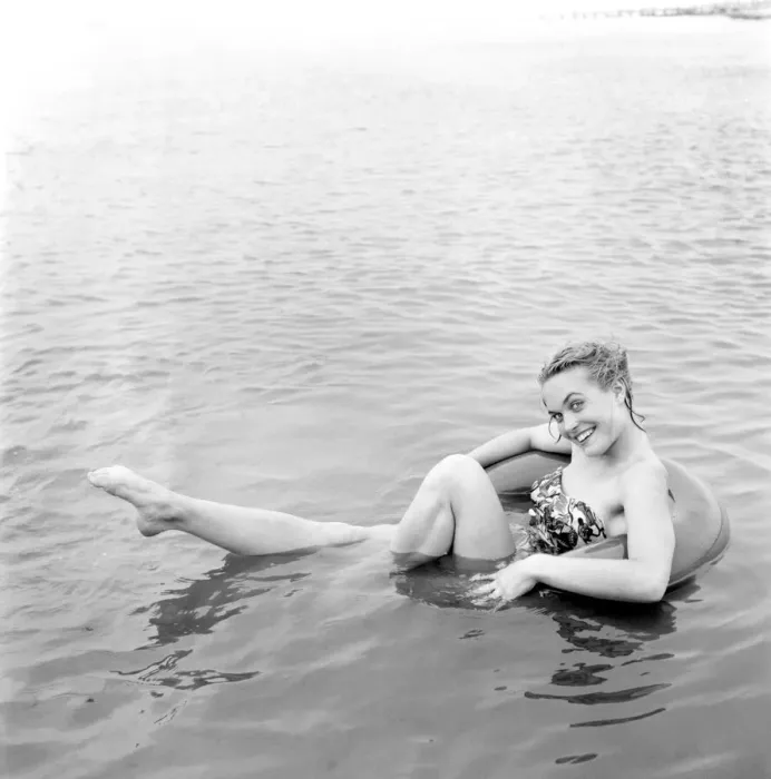 Framed Print : Shirley Burniston seen here modelling an all in one Swim suit Framed Print : Shirley Burniston seen here modelling an all in one Swim suit
