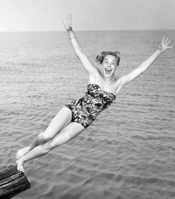 Framed Print : Shirley Burniston seen here modelling an all in one Swim suit Framed Print : Shirley Burniston seen here modelling an all in one Swim suit