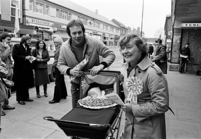 Framed Print : Shirley Williams of the Social Democratic Party getting her election campaign underway as Framed Print : Shirley Williams of the Social Democratic Party getting her election campaign underway as