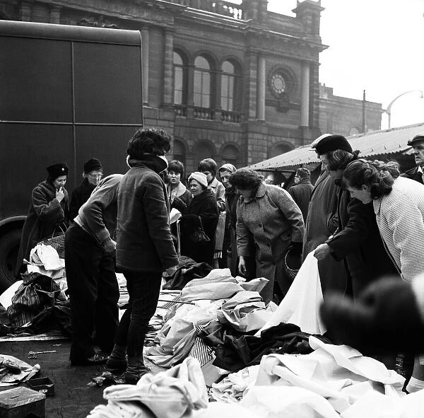 Shoppers at Doncaster market, South Yorkshire. 5th April 1962