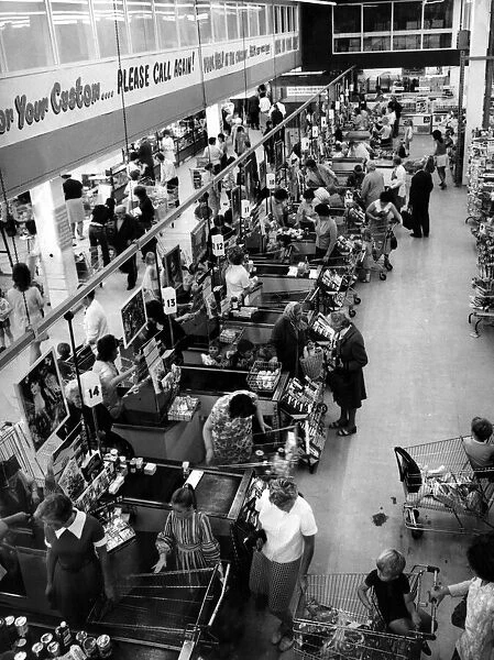 Shoppers inside Bedworth Hypermarket. Circa 1972