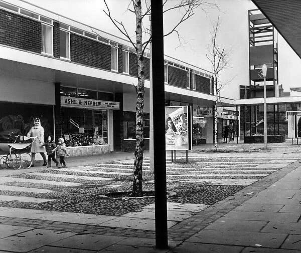 The shopping centre at Rainhill, Merseyside. 19th February 1968