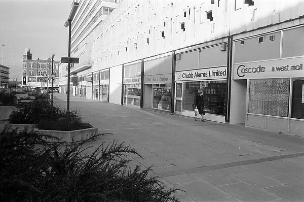 Shops at Butts Centre in Reading, Berkshire. 28th January 1978