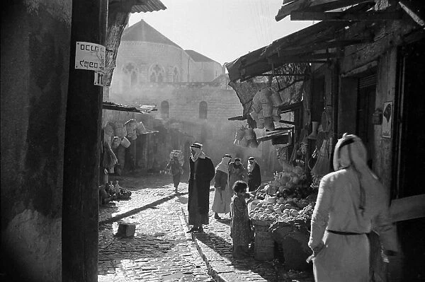 Shops line a Nazareth street in Palestine Circa 1935