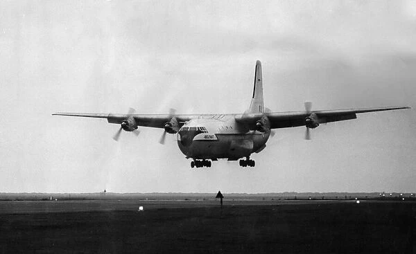 A Short brothers Belfast freighter plane comes in to land at Shorts air strip