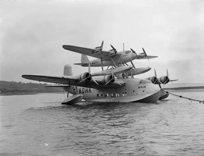 Framed Print : The Short-Mayo composite aircraft comprised the Short S