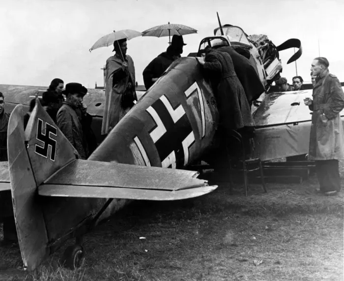 Framed Print : A shot down German Messerschmitt Bf 109 fighter aircraft