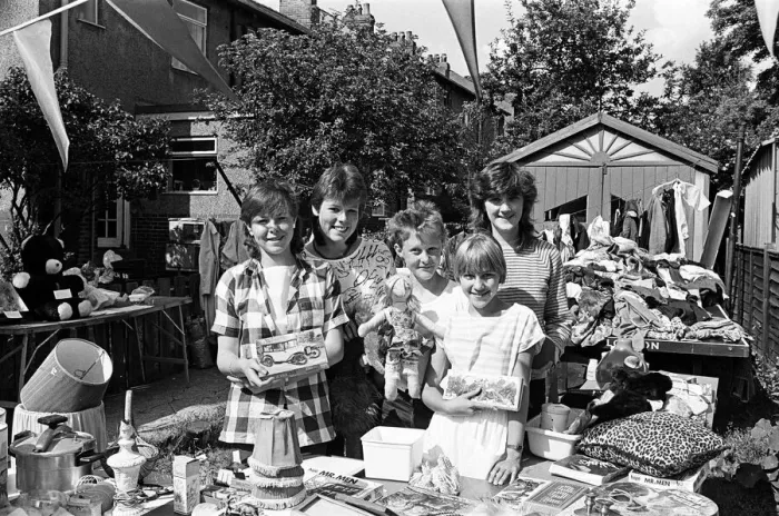 Framed Print : Showing some of the goods at a charity jumble sale on Saturday are (from left
