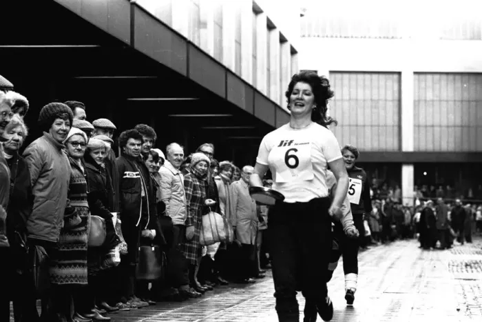Framed Print : The Shrove Tuesday Jiff Lemons Pancake Race in Clayton Street Framed Print : The Shrove Tuesday Jiff Lemons Pancake Race in Clayton Street