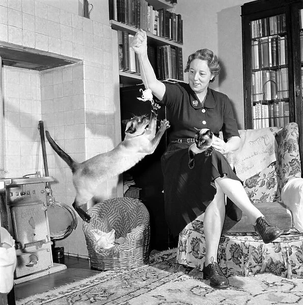 Siamese cats with their owners. 1954 A120-001