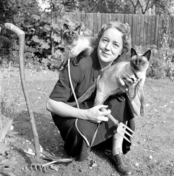 Siamese cats with their owners. 1954 A120-007