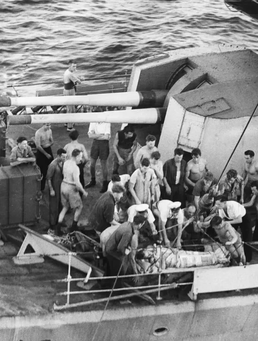 Framed Print : Sick soldier transferred in mid-ocean for urgent operation from H. M.s Kenya Framed Print : Sick soldier transferred in mid-ocean for urgent operation from H. M.s Kenya