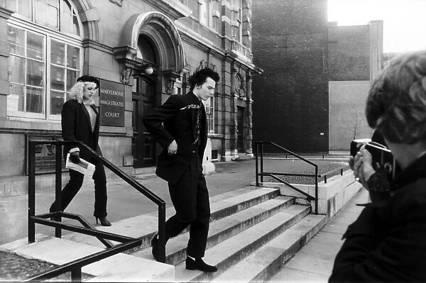 Sid Vicious with girlfriend Nancy leaving Marylebone Magistrates Court