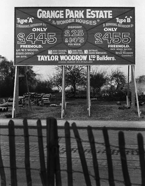 Sign advertising the building of the Grange Park Estate in Uxbridge by builders Taylor