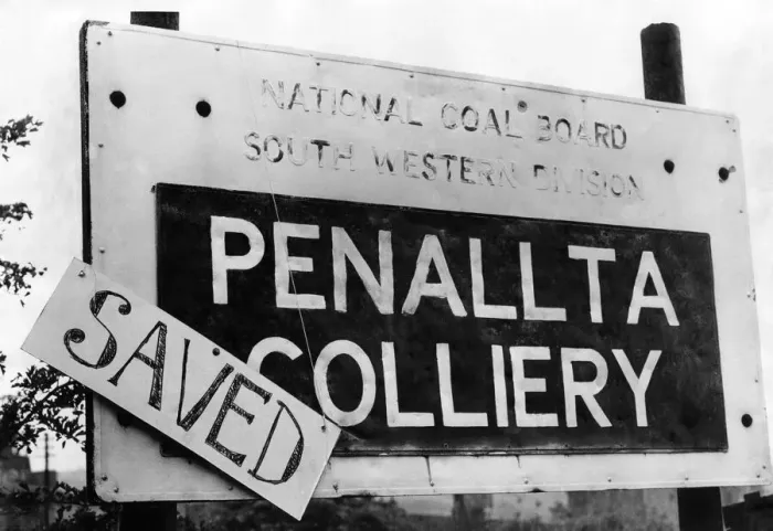 Framed Print : Sign outside a coal mine which had saved from closure. June 1969 P018143