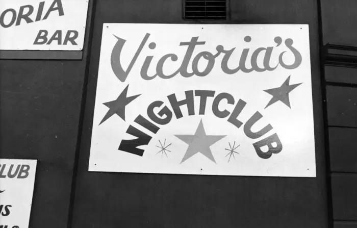 Framed Print : A sign for Victorias Nightclub in Gateshead, Tyne and Wear. Circa 1985 Framed Print : A sign for Victorias Nightclub in Gateshead, Tyne and Wear. Circa 1985