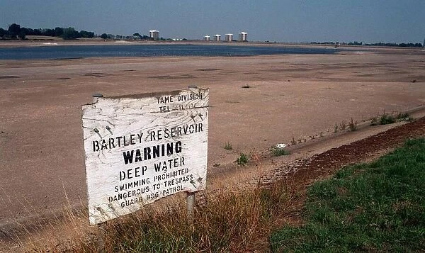 Sign warning of deep water at drought hit Bartley Green Resevoir, Birmingham