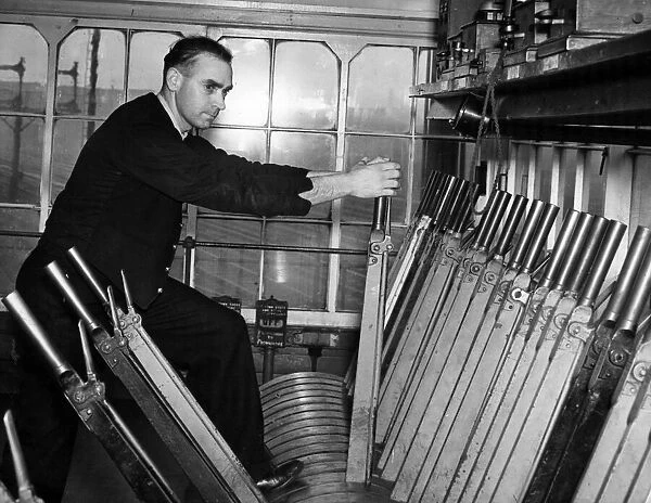 Signalman, at work in his signal box, Circa 1960