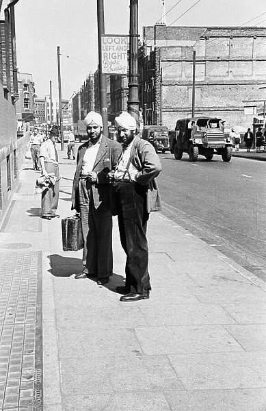 Two Sikh men pictured in Whitechapel, London, Circa 1947