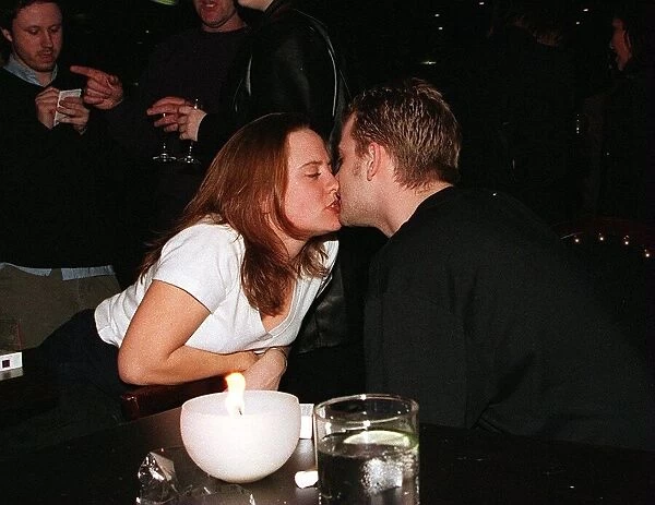 Simon Gregson kisses girlfriend Melissa Hall April 1998 Coronation Street actor
