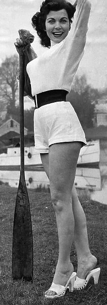 Simone Silva, actress pictured holding oar, Daily Mirror River Series, 20th March 1953