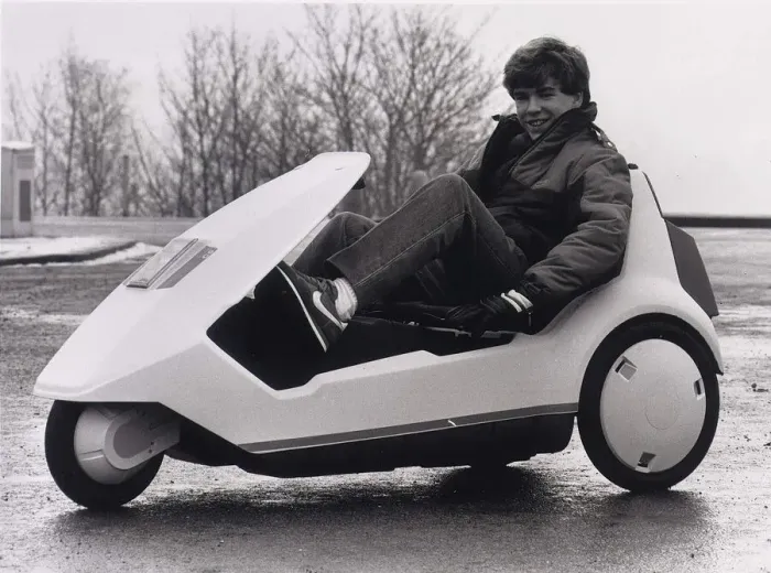 Framed Print : Sinclair C5, 14-year-old Joe Payne trys out the C5 Battery powered tricycle Framed Print : Sinclair C5, 14-year-old Joe Payne trys out the C5 Battery powered tricycle