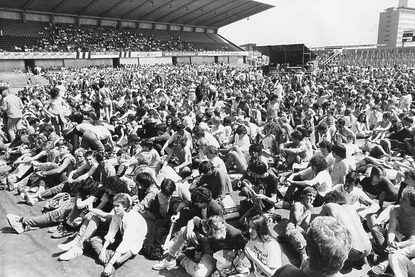 Singer Bob Dylan in concert at St Jamess Park, Newcastle 5 July 1984 - the crowd