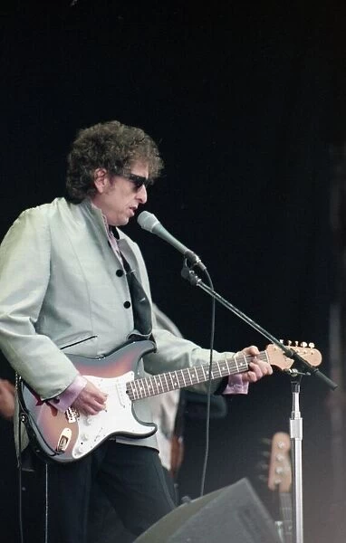 Singer Bob Dylan performing at the Pheonix Festival, Long Marston Airfield