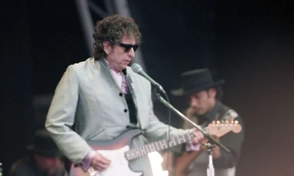 Singer Bob Dylan performing at the Phoenix Festival, Long Marston Airfield
