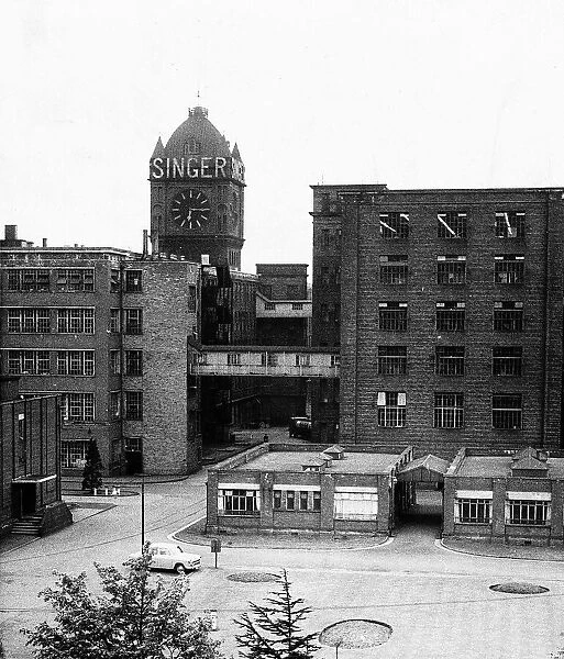 The Singer factory and clock tower in Clydebank, Scotland September 1961