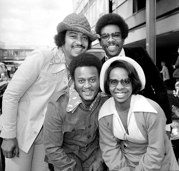 Singer Gladys Knight and the Pips pose for a picture at Heathrow Airport 10th May