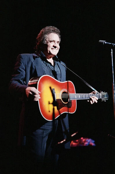 Singer Johnny Cash on stage at the Royal Albert Hall during a series of concerts