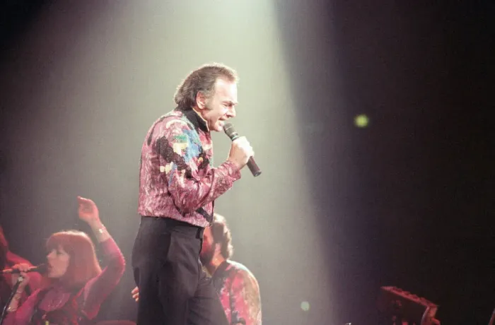 Framed Print : Singer Neil Diamond, pictured in concert at the Birmingham NEC. 11th July 1992 Framed Print : Singer Neil Diamond, pictured in concert at the Birmingham NEC. 11th July 1992