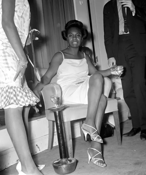 Framed Print : Singer Nina Simone relaxes at a press reception held at Philips record company building