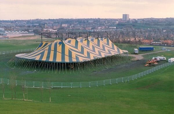 Singer Songwriter Chris Rea - the tent is prepared for his concert at Gateshead Staudium