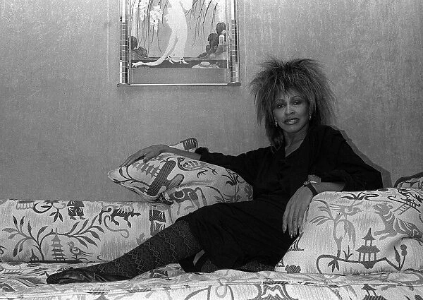 Singer Tina Turner on tour photographed in her hotel room in Paris