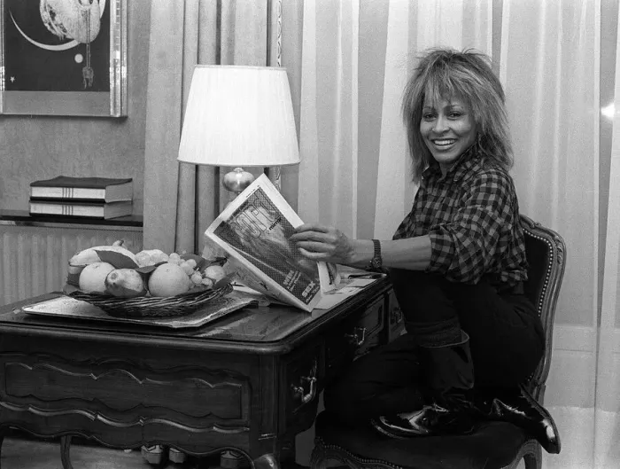 Framed Print : Singer Tina Turner on tour photographed in her hotel room in Paris