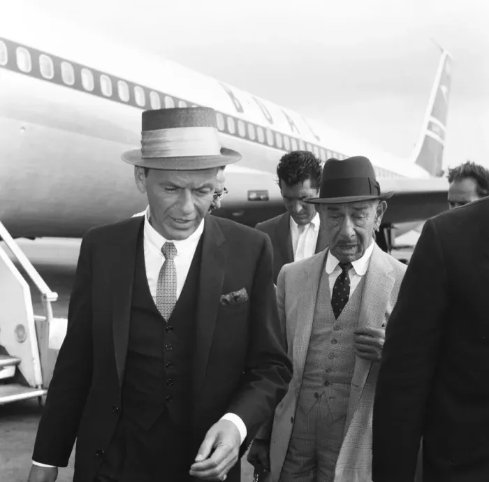 Framed Print : Singers Frank Sinatra and Dean Martin seen here at Heathrow Airport shortly after their Framed Print : Singers Frank Sinatra and Dean Martin seen here at Heathrow Airport shortly after their