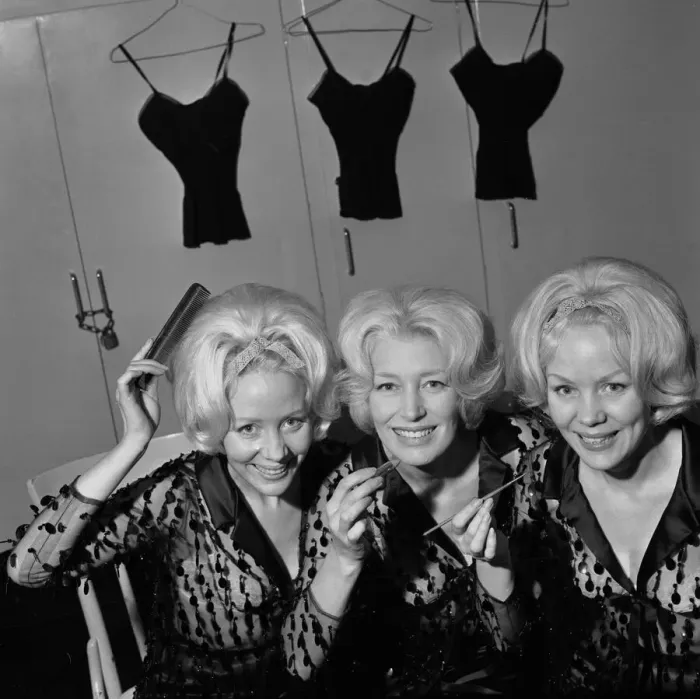 Framed Print : The singing Beverley sisters Teddy, Joy and Babs wearing their see through blouses which Framed Print : The singing Beverley sisters Teddy, Joy and Babs wearing their see through blouses which