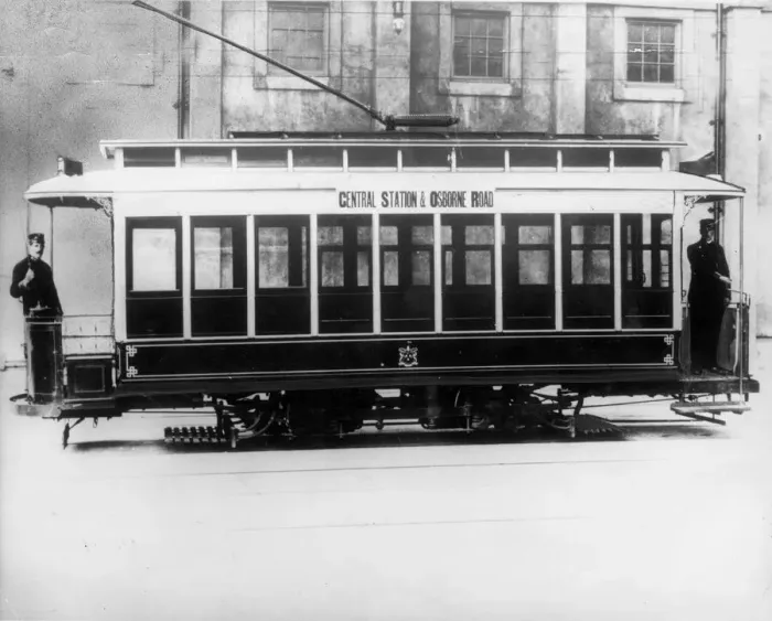 Framed Print : A single deck tram tramcar in 1901 about to travel from Central Station in Newcastle to Framed Print : A single deck tram tramcar in 1901 about to travel from Central Station in Newcastle to