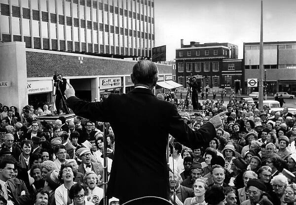 Sir Alec Douglas Home addressing crowd at Wembley South September 1964