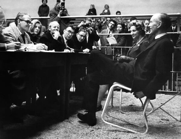 Sir Alec Home at a press conference. 1963 P012420