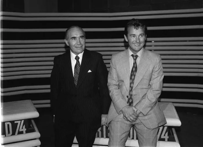 Framed Print : Sir Alf Ramsey former England manager June 1974 and Brian Clough at the ITV