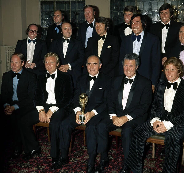 Sir Alf Ramsey is re-united with his World Cup winning team for his testimonial dinner