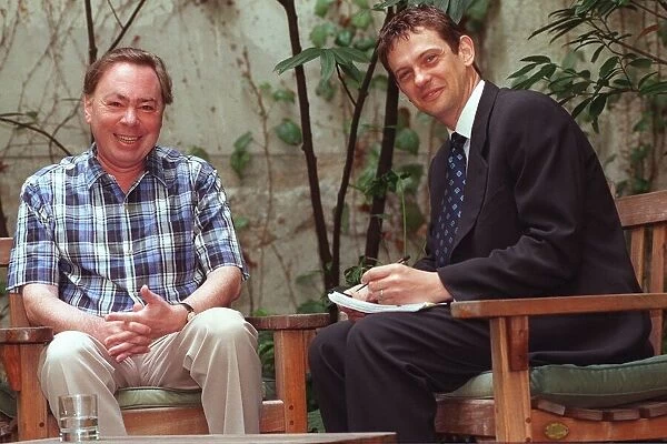 Sir Andrew Lloyd Webber and Matthew Wright August 1998 in his garden at his home in