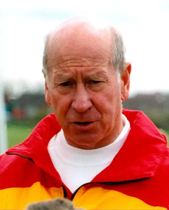 Framed Print : Sir Bobby Charlton gives tips to youngsters on Bullocksteads Sports Ground in May 1996 in Framed Print : Sir Bobby Charlton gives tips to youngsters on Bullocksteads Sports Ground in May 1996 in