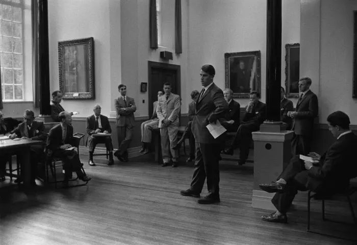 Framed Print : Sir Edmund Hillary at a pre Himalayan expedition conference
