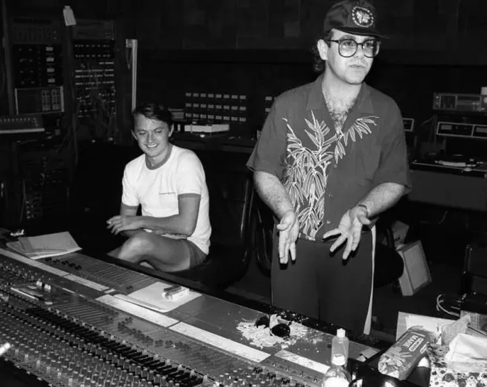 : Sir Elton John pictured in the recording studio on the Island of Monstserrat 1982 Looking : Sir Elton John pictured in the recording studio on the Island of Monstserrat 1982 Looking